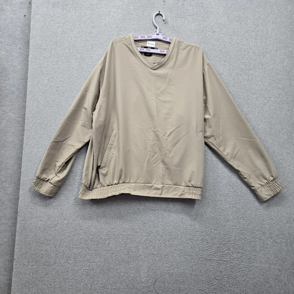 VINTAGE Nike Golf Men Sweatshirt L Beige Pockets V Neck Pullover Casual READ